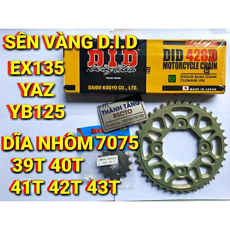 NHÔNG SÊN DĨA NHÔM 7075 EXCITER 135/YAZ 125/YB125 36T 39T/40T/41T/42T/43T SÊN VÀNG DID JAPAN