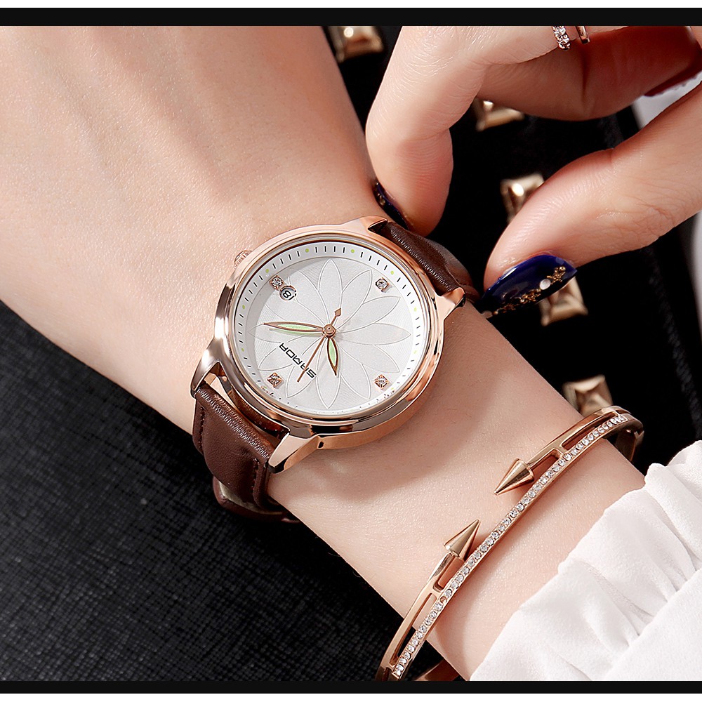 Đồng hồ nữ SANDA dây da mặt hoa tinh tế sang trọng SD219