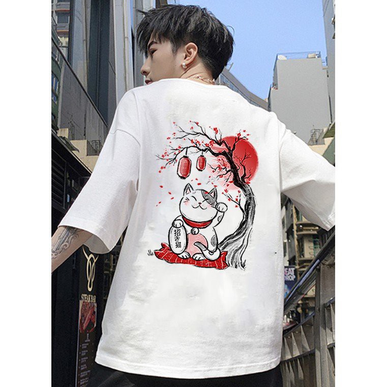 Áo thun tay lỡ nam nữ mèo thần tài form rộng vải dày mịn 2020T2665