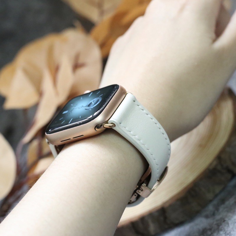 [BẢO HÀNH 1 NĂM] Dây Da BÊ SWIFT may tay thủ công màu Kem khóa Bướm cho Apple Watch series 1/2/3/4/5/6/7