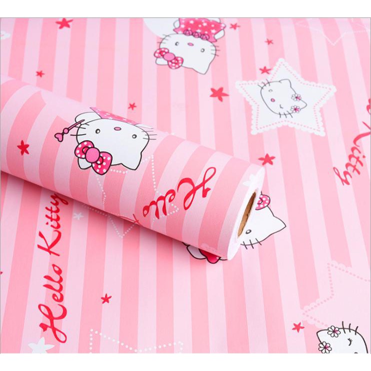 10m decal dán phòng bé gái màu hồng hình kitty dễ thương khổ 0.45m có sẵn keo