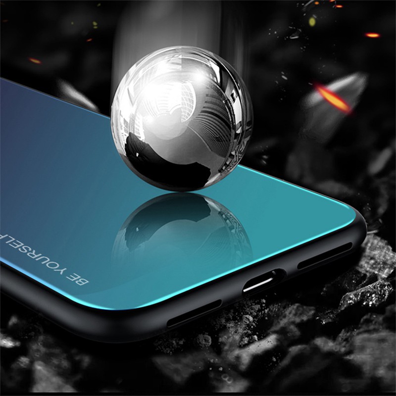 Ốp điện thoại kính cường lực viền dẻo màu gradient cho Samsung Galaxy A9S A5 A7 2017