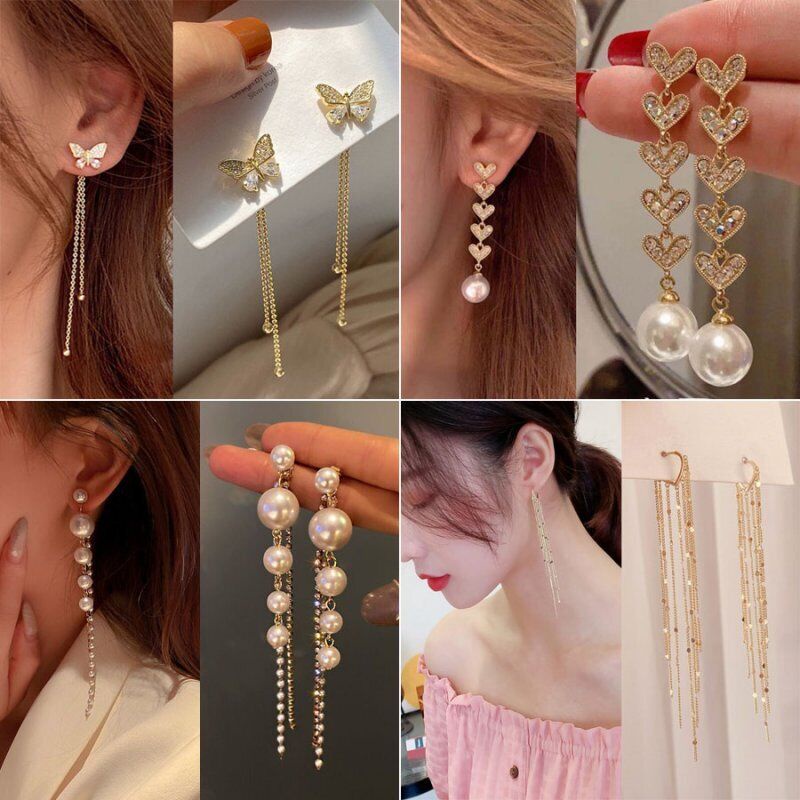 Hoa Tai Dáng Dài Đính Ngọc Trai Nhân Tạo Thời Trang