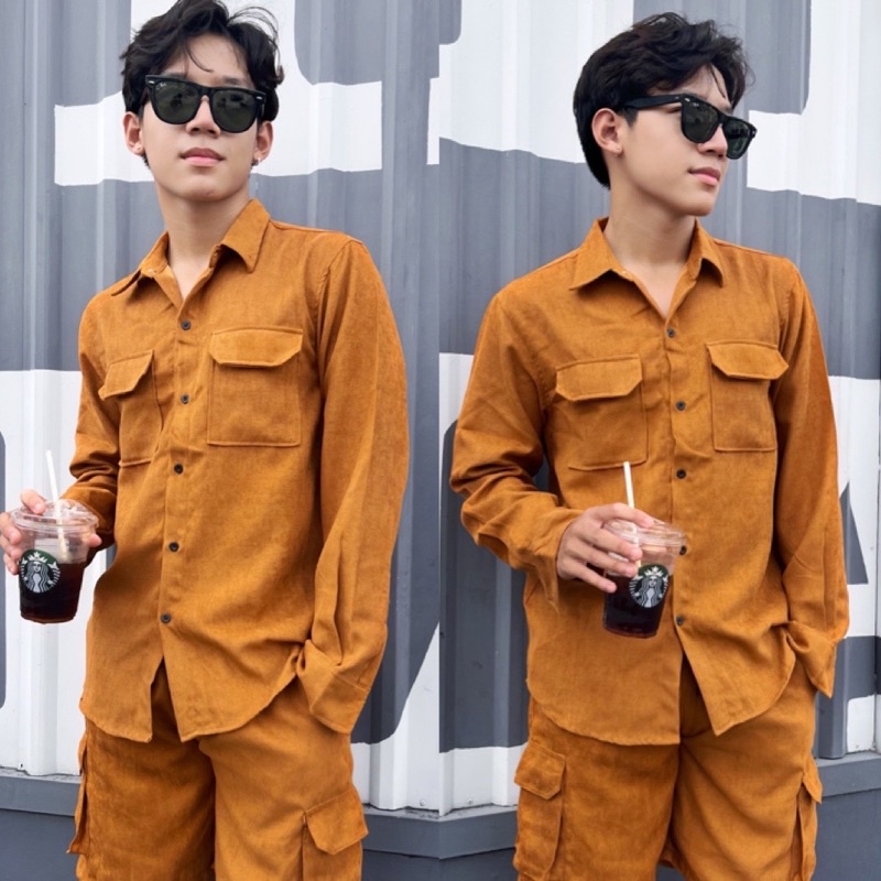 Áo Sơ Mi Nhung KUPI Nam Nữ Tay Dài Hai Túi Hộp Unisex Hot Trend Mr Smile 99 Shop