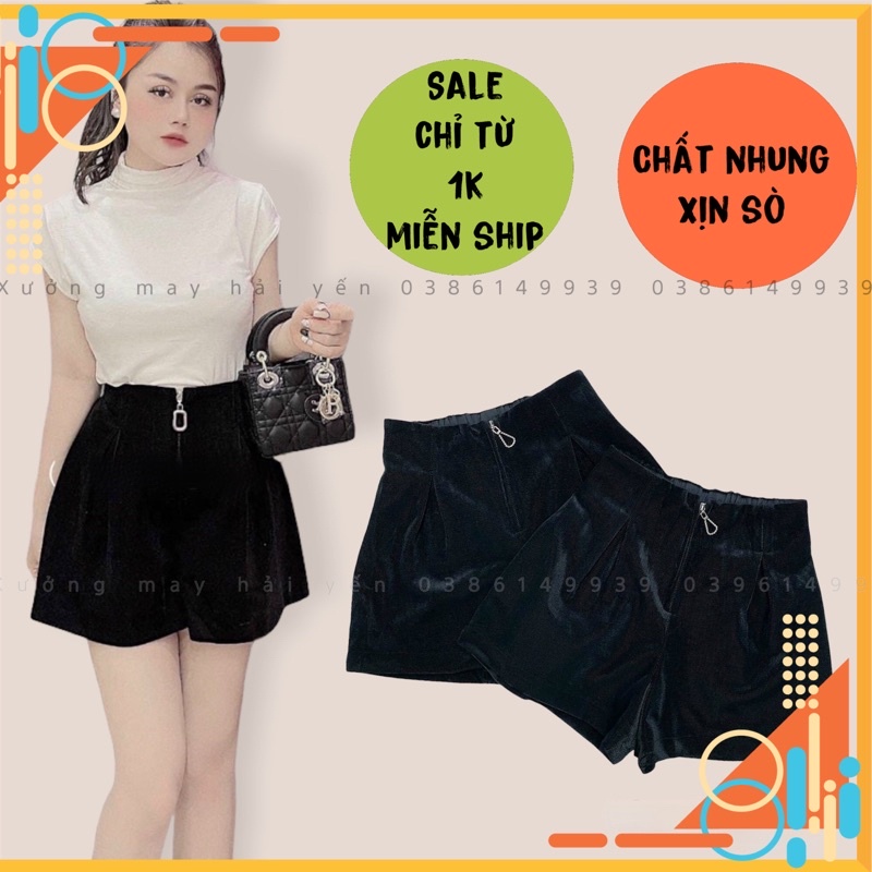 [ Sale 50% ] Quần short nhung tăm lưng chun kèm ảnh thật
