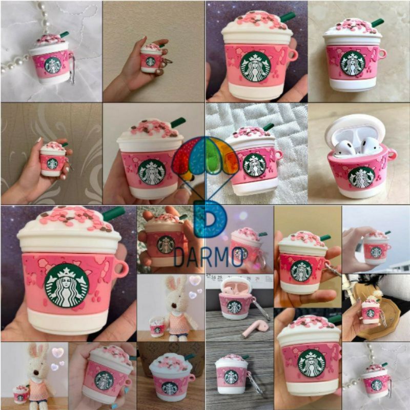 (Order 10 ngày) Case bảo vệ Airpods Pro/1/2 cốc cà phê starbucks frappuccino sakura màu hồng mẫu 2