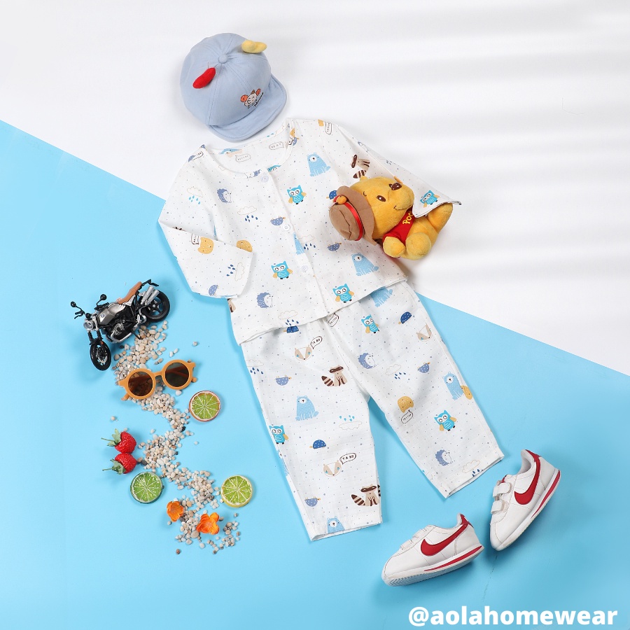 Bộ pijama cho bé trai, bé gái vải cotton xô Áo Lá Homewear, đồ bộ bé trai dài tay từ 10kg - 30kg