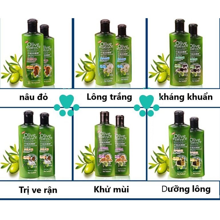 Sữa Tắm Cho Chó Mèo Olive Essence Chai 450ml - Dưỡng Da Lông, Khử Mùi, Ve Rận