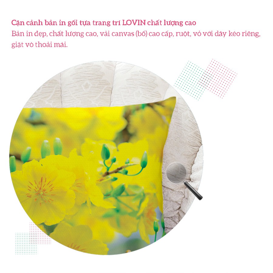 [Hàng Việt Nam - IN 2 Mặt] Gối Tựa Lưng Hoa Mai Vàng Tuyệt Đẹp Trang Trí Nhà Cửa - Vải Canvas