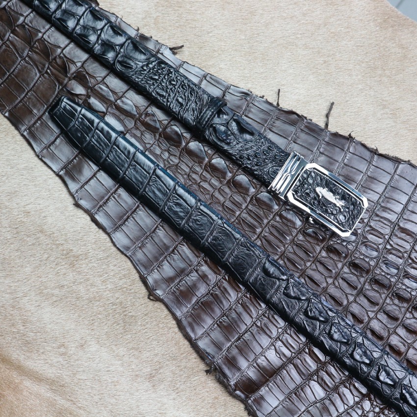 Dây nịt - Thắt lưng nam da cá sấu Konavis bản to liền nguyên con gai lưng màu đen bản 4.0 Cm - CB03-01G