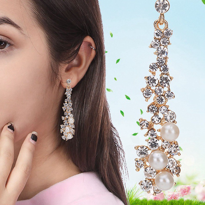 Đôi hoa tai dài phối ngọc trai giả thời trang cho nữ