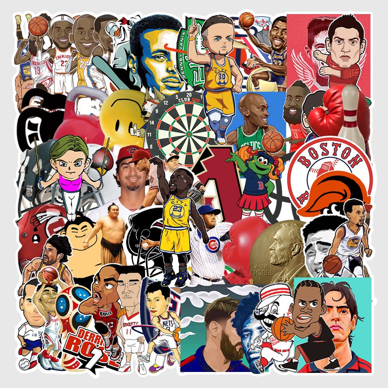 Set 50 hình dán trang trí họa tiết hoạt hình cầu thủ bóng rổ NBA dễ thương