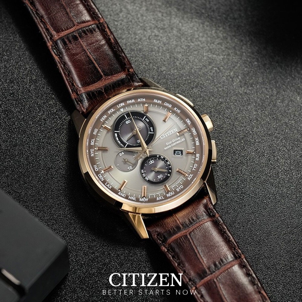 Đồng Hồ Nam Citizen Đa Chức Năng Dây Da AT8113-12H - Mặt Xám