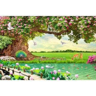 Tranh đính đá phong cảnh 2mx90cm tặng keo phủ bóng nano cao cấp