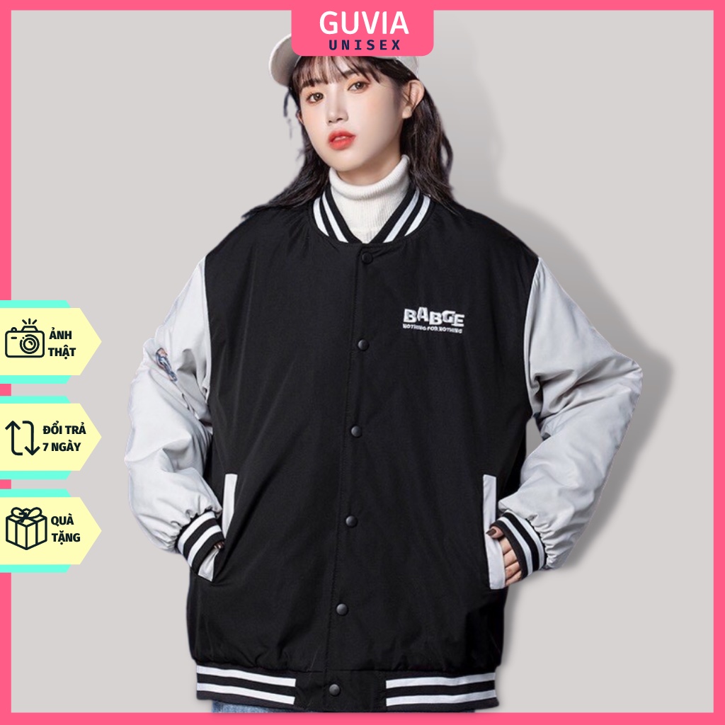 Áo khoác Dù Bomber BABGE Unisex From Rộng Ulzzang Nam Nữ Guvia Bomber Jacket