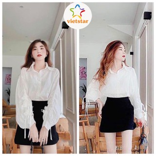 Áo sơ mi trắng tay phồng rút dây form thụng cực xinh - VIETSTAR