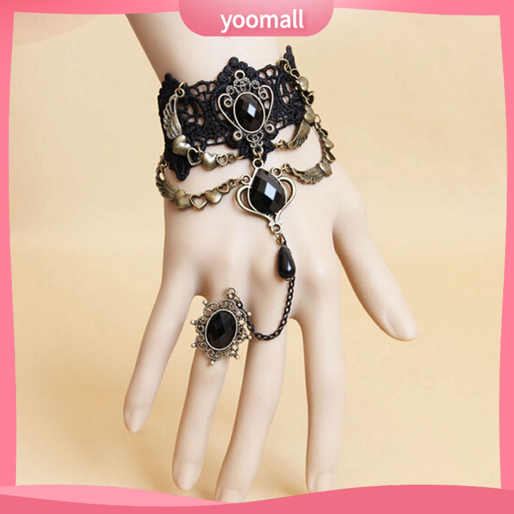 Trang Sức Vòng Tay/Vòng Tay Bằng Ren Màu Đen Đính Đá Quý Nhân Tạo Phong Cách Gothic Punk Dành Cho Nữ