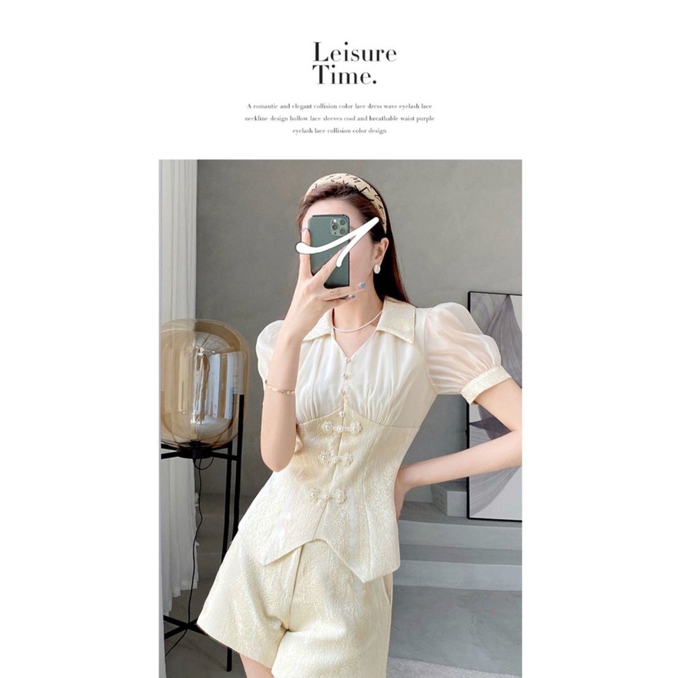 Bộ áo và quần short in hình hoa sang trọng khí chất dành cho nữ