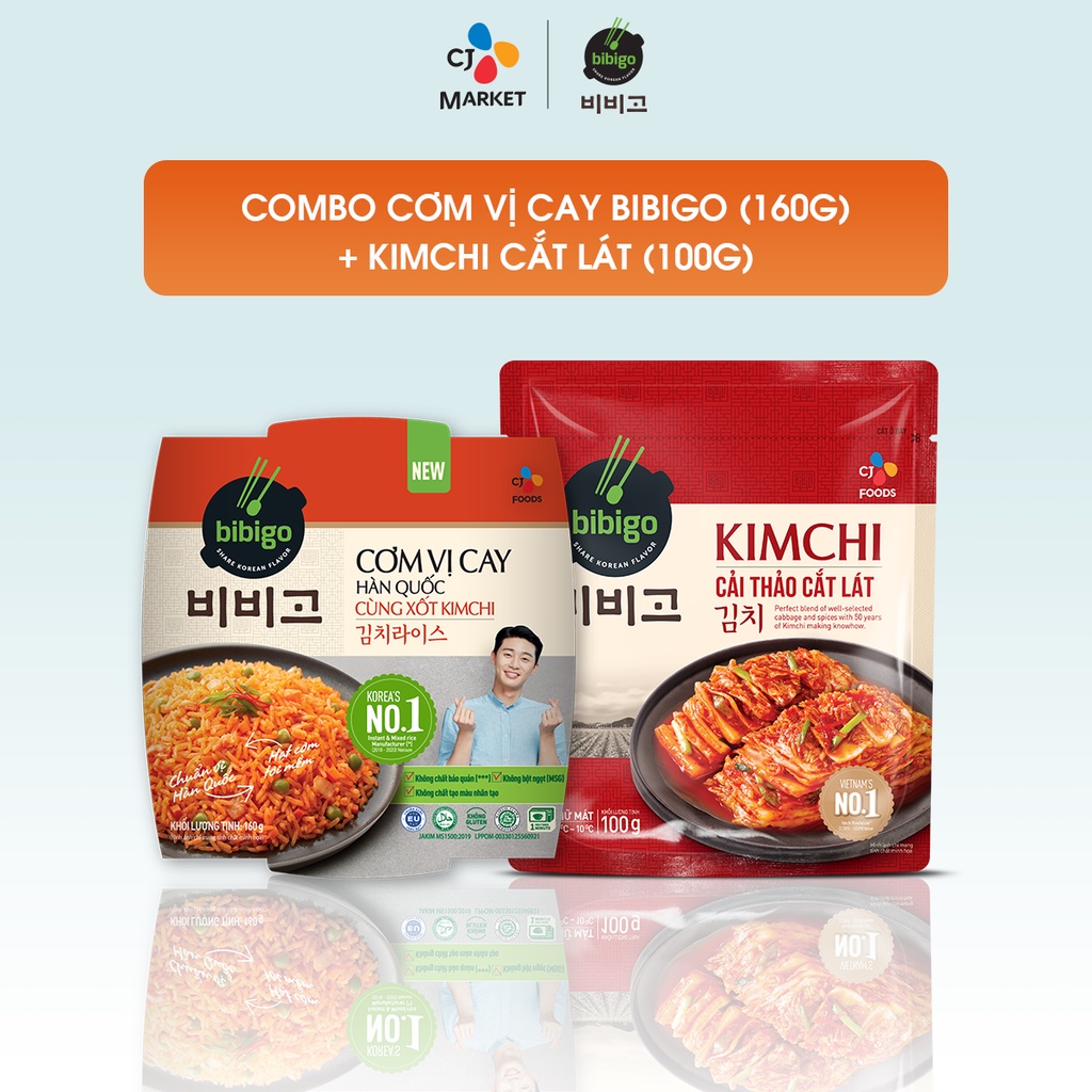 [HCM] Combo Cơm Bibigo 160g Vị cay Hàn Quốc và Kim chi cải thảo cắt lát