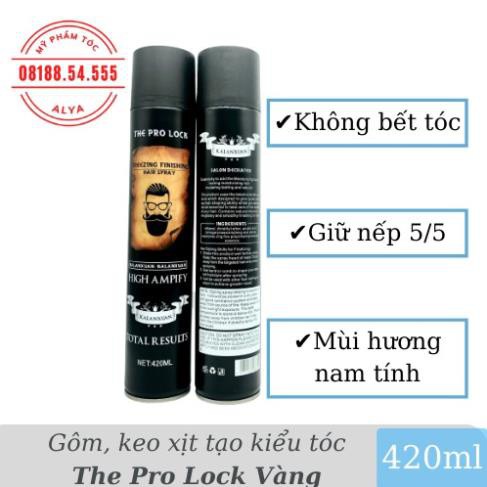 Gôm, keo xịt tóc THE PRO LOCK Vàng 420ml tạo kiểu giữ nếp cho tóc. HÀNG CHÍNH HÃNG .