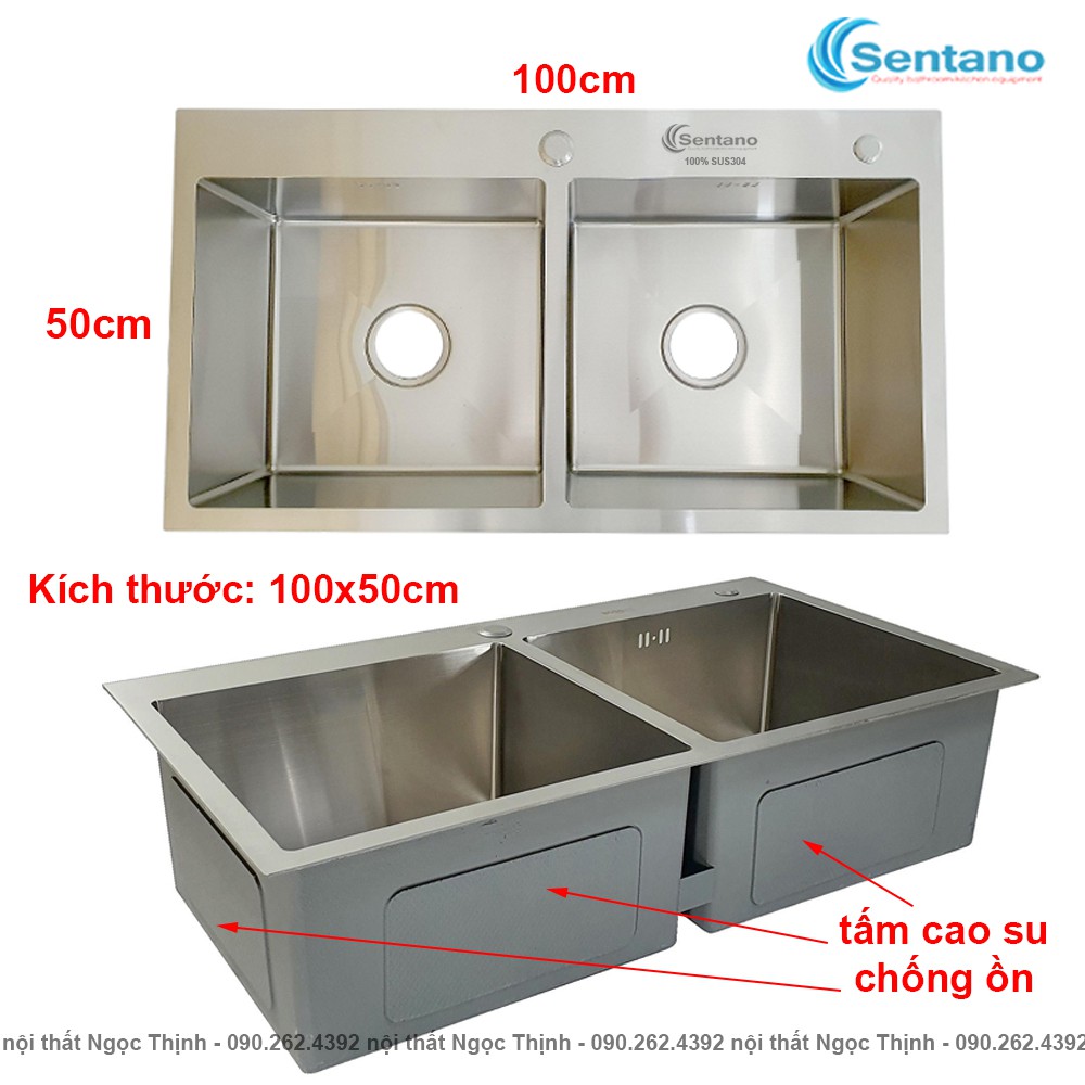 [CHẬU SIÊU TO] Bồn chậu rửa chén đúc inox cao cấp 100x50 cm 100% inox 304 hàng loại 1 có 2 ngăn lớn đều nhau