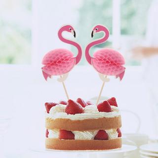 Set 2 Phụ Kiện Trang Trí Bánh Cupcake Hình Hồng Hạc 3d Dễ Thương