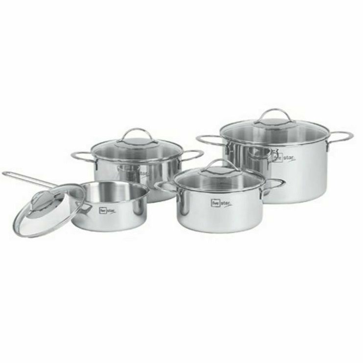 Bộ nồi 3 lớp đáy liền inox 304 Fivestar Plus quai oval nắp kính