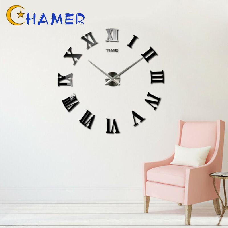 3D DIY Wall Clock Kitchen Ornament High-density Mirror Luxury Large Practical