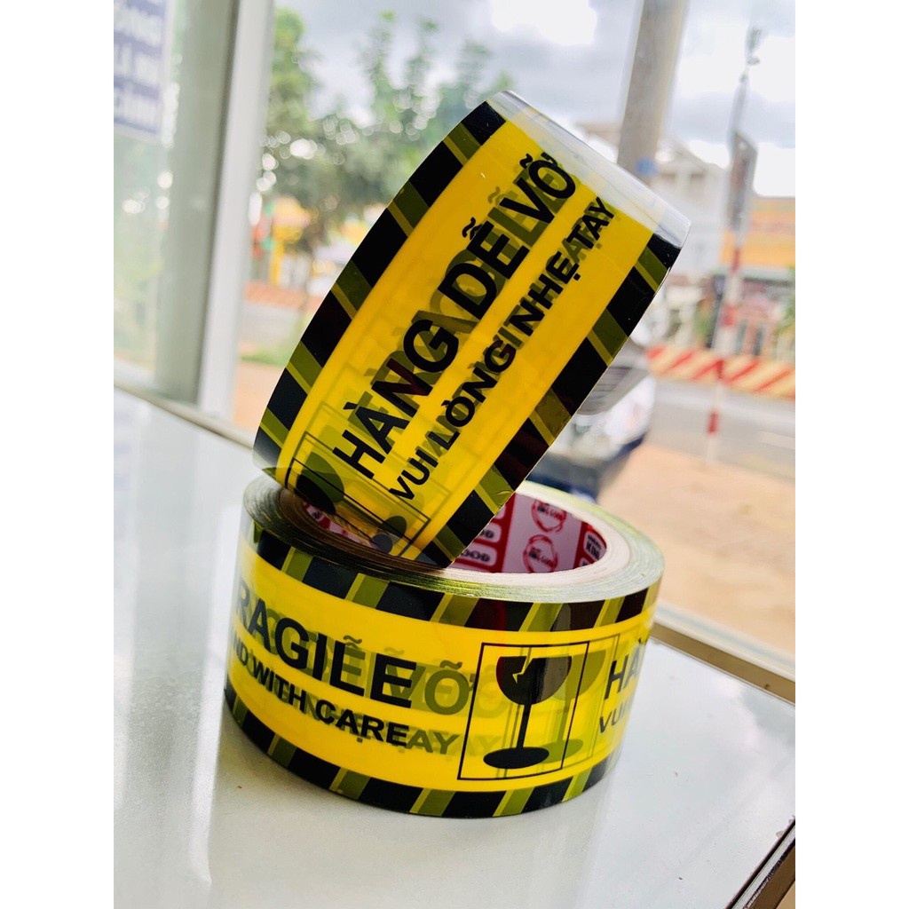 Băng Keo Niêm Phong In Chữ HÀNG DỄ VỠ VUI LÒNG NHẸ TAY 1 Cuộn 100 Yard Màu Vàng Đóng Gói Hàng Hóa - LAI'S STORE