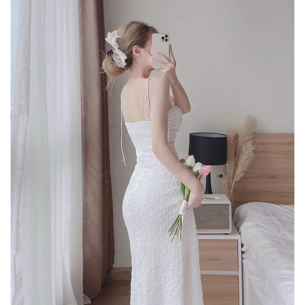 [HCM] Đầm Nữ 2 Dây Xốp Dập Kèm Áo Khoác Thun Cotton Thời Trang Nữ Sam Closet Free Size 40-55kg