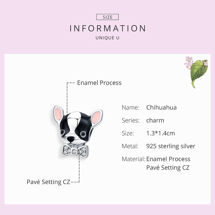 Hạt trang sức Bamoer scc1310 chốt bạc 925 hình chú cún chihuahua đáng yêu dùng làm vòng đeo tay