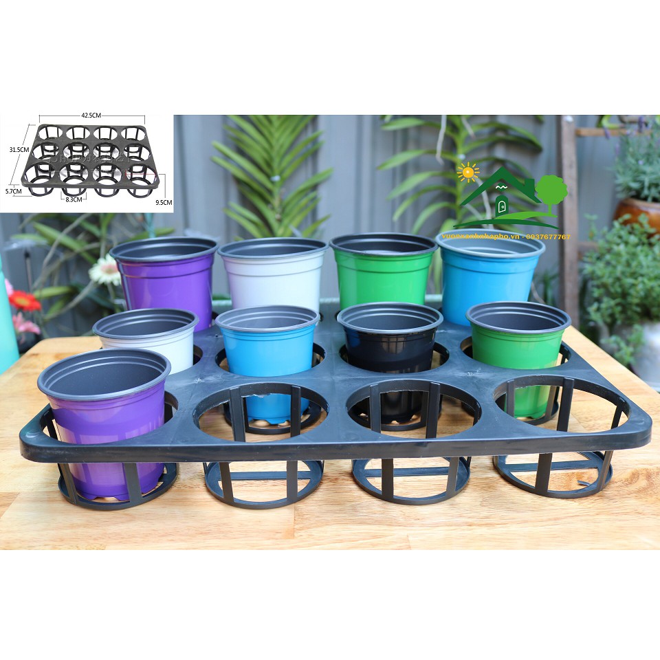 Khay ô tròn và 12 chậu nhựa tròn mix màu 9x8,6cm
