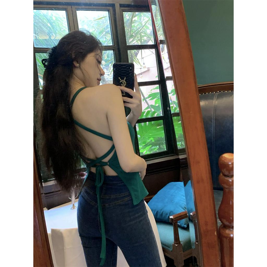 Áo Hai Dây Ngắn Hở Lưng Có Mút Đệm Ngực Và Dây Đeo Thời Trang Cho Nữ