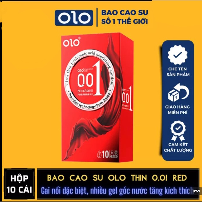 Bao cao su OLO Thin 001 mm Square Red, bcs 0.01 gân gai siêu mỏng kéo dài thời gian