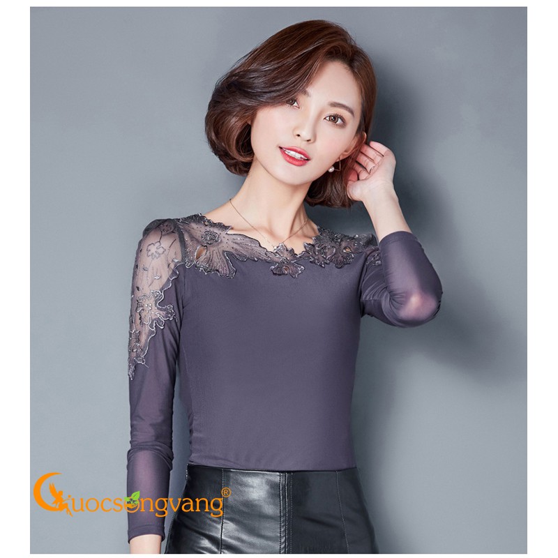 Áo nữ áo thun nữ dài tay dáng ôm phối ren GLA070 Cuocsongvang