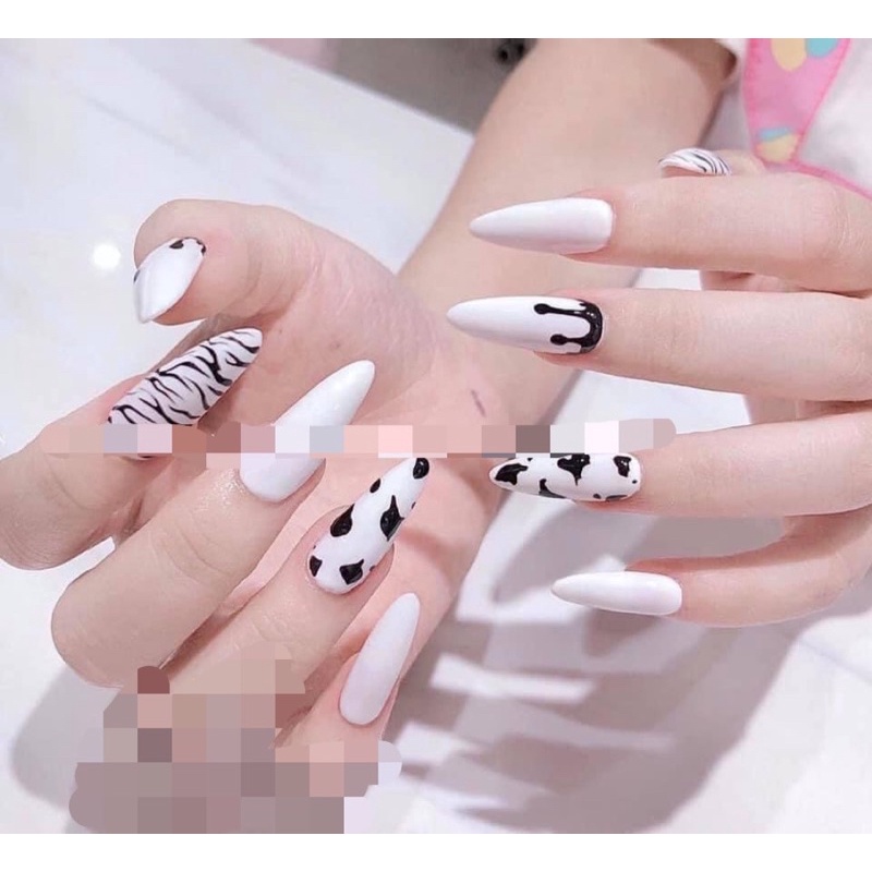 🧸 Nail box , móng up thiết kế , móng up trắng vằn beo🧸