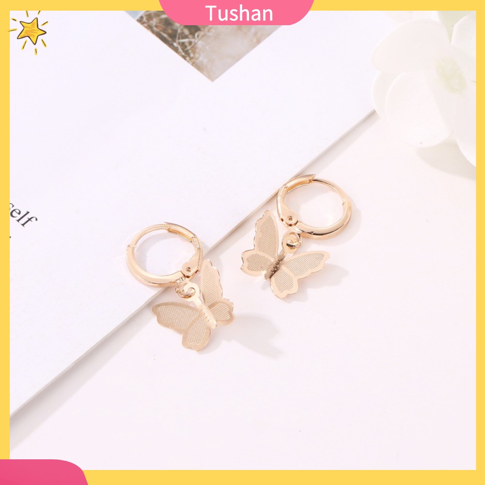 Khuyên tai xỏ dáng dài hình bướm mặt nhám đáng yêu thích hợp làm quà sinh nhật cho bạn nữ