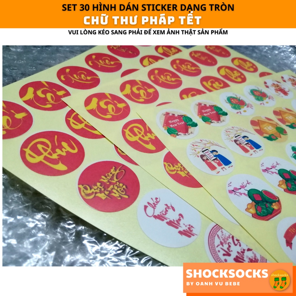 🔥30 miếng dán stickers hình CHỮ THƯ PHÁP TẾT 🔥