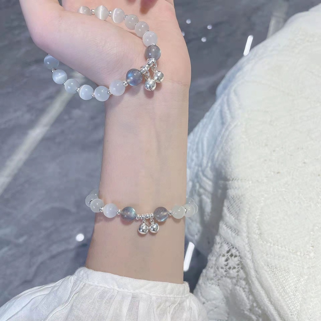 Vòng Tay Đính Đá Opal Màu Xanh Dương Xám Nhạt Phong Cách Thời Trang Mới Dành Cho Bạn Gái