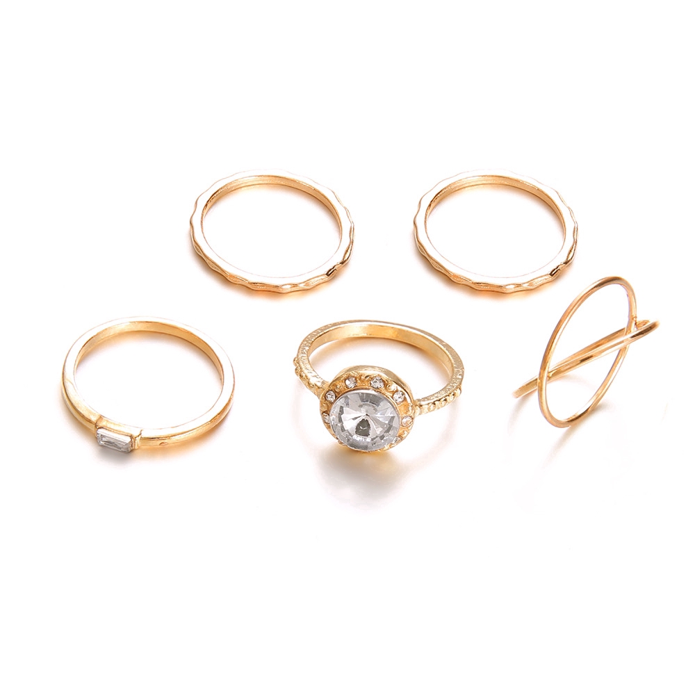 Set 5 Nhẫn Hợp Kim Mạ Vàng Đính Đá Phong Cách Cổ Điển Cho Nữ