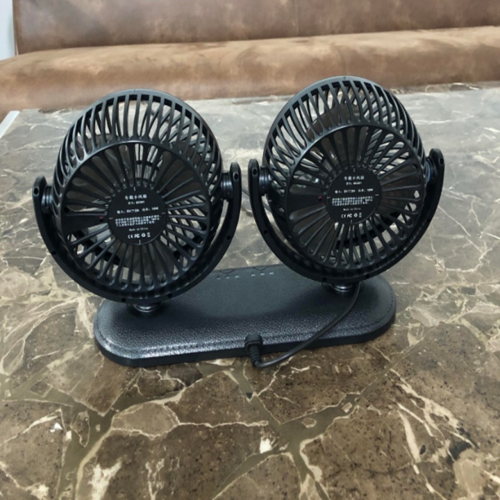 Quạt máy đôi mini xoay 360 độ DC201 sử dụng trên ô tô và bàn làm việc, công suất 12W - Hàng Loại Cao Cấp