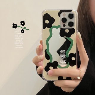 ins Trang điểm Gương chống sốc Ốp lưng mềm IP Iphone 7 8 Plus X XR XS Max IPhone 11 Pro Max 12 13 Pro Max SE 2020 12 13 mini Pretty Black Flower Bumer Shin Case