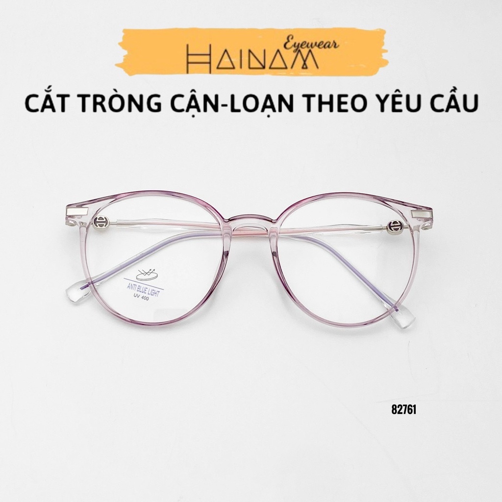 Gọng kính cận tròn nữ Hainam Eyewear, tròng antiblue khung nhựa cốt kim loại chắc chắn mã 82761