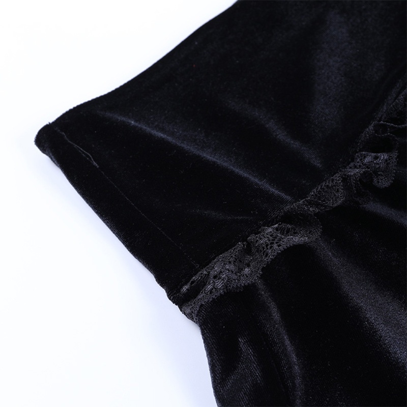 Chân váy nhung đen phối ren hoa phong cách Gothic