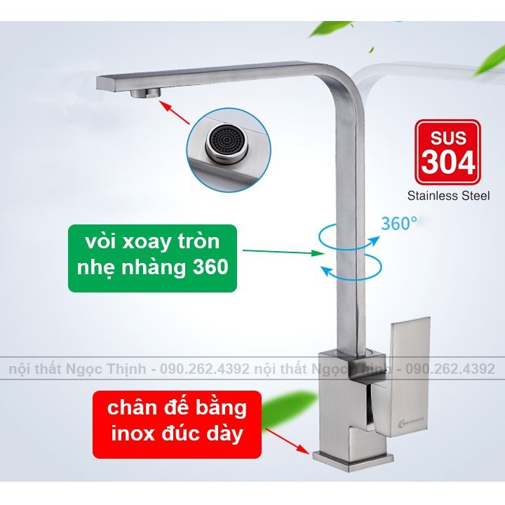 Vòi rửa chén nóng lạnh inox 304 Astosi xoay 360 Chống Han Gỉ gắn chậu Quay được 2 hộc chậu vòi Chén Vuông dẹt