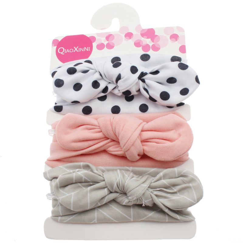 Set 3 băng đô nơ chất liệu cotton xinh xắn dành cho bé gái