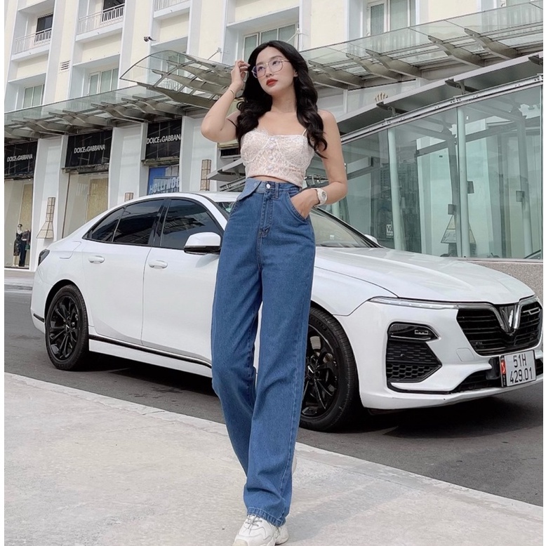 [ VIDEO HÌNH THẬT CUỐI, NHIỀU MÀU ] QUẦN JEANS ỐNG RỘNG NỮ LƯNG CAO TAI TAM GIÁC MÀU XANH ĐẬM, XANH NHẠT FORM DÀI RỘNG