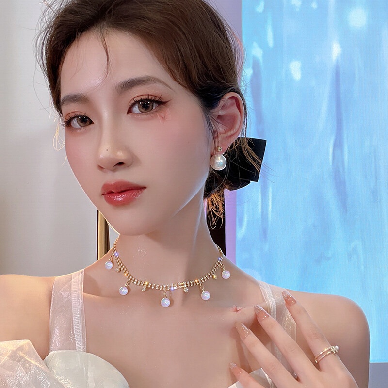 Vòng cổ Hai Lớp Đính Hạt Ngọc Trai Thời Trang Dành Cho Nữ