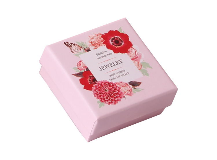 Flower Design Jewelry Box Inside Sponge Pink Gift Bag Paper Box Earrings Storage Necklace Case