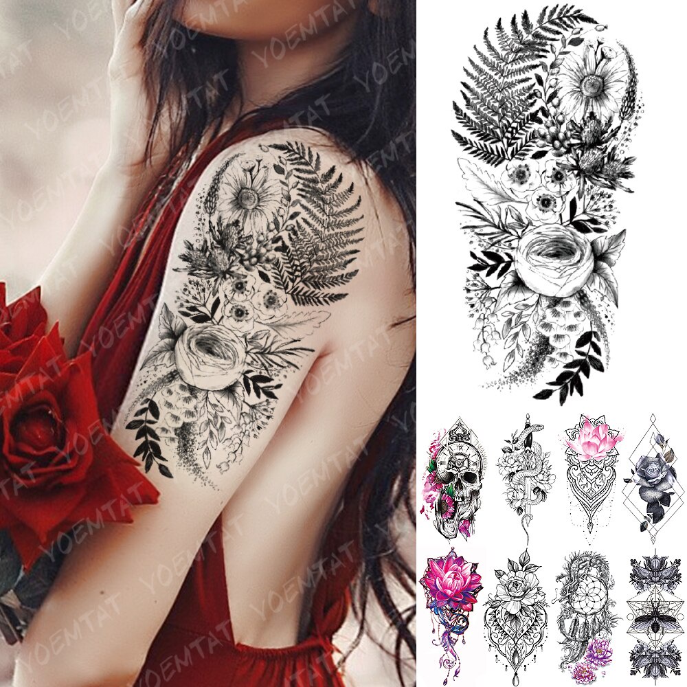 (Hàng Mới Về) Hình Xăm Dán Tạm Thời Chống Nước Hình Búp Bê Người Cá / Sói / Đầu Lâu Cho Nam Và Nữ